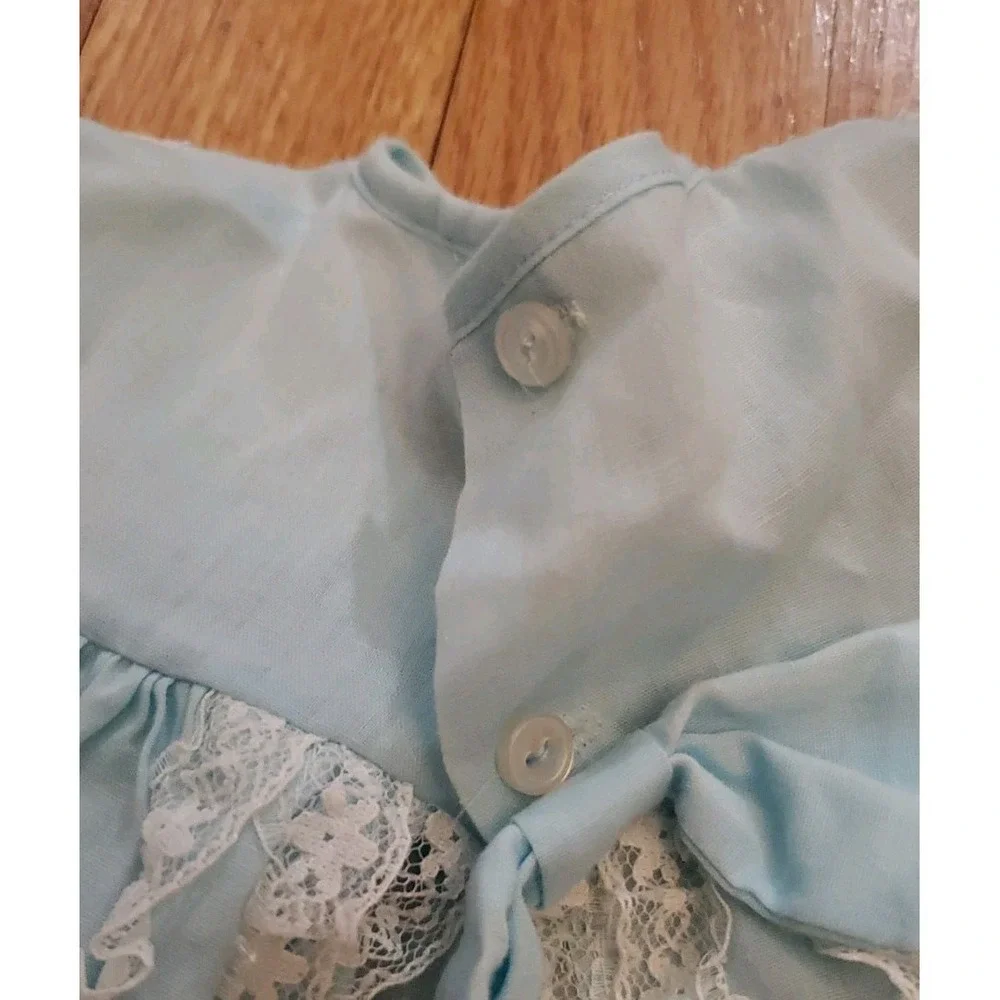Vintage Baby Girl Dress 1-12 Months Blue Lace Trim